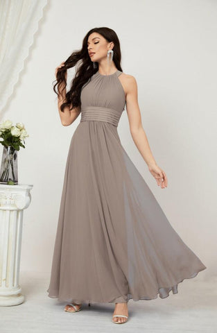 Baoleely Formal Party Gown Dress Chiffon Halter Long Sleeveless Bridesmaid Dresses 2802