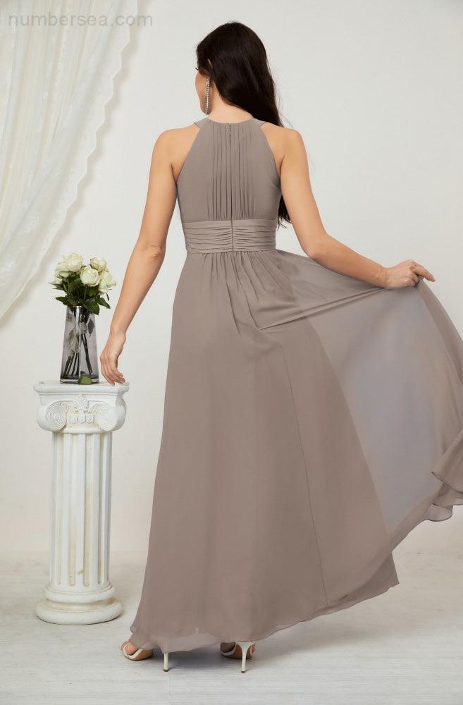 Numbersea Formal Party Gown Dress Chiffon Halter Long Sleeveless Bridesmaid Dresses 2802