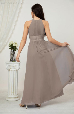 Baoleely Formal Party Gown Dress Chiffon Halter Long Sleeveless Bridesmaid Dresses 2802
