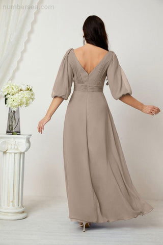 Baoleely  Formal Prom Gown Women V-Neck Chiffon Bridesmaid Dresses Long Bishop Sleeve Party Dress 2807