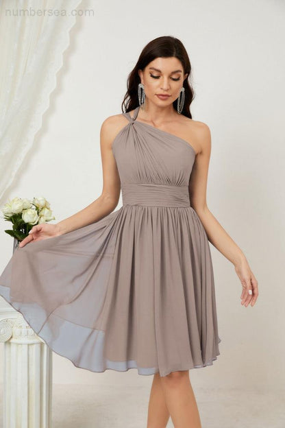 Numbersea Women Chiffon Short One Shoulder Bridesmaid Dress Formal Dresses for Party Homecoming  2804