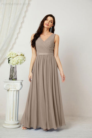 Women's Chiffon Long Bridesmaid Dresses A line Sleeveless Formal Prom Gown for Evening Party Homecoming Dresses 2808