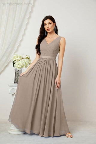 Women's Chiffon Long Bridesmaid Dresses A line Sleeveless Formal Prom Gown for Evening Party Homecoming Dresses 2808