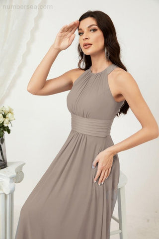 Baoleely Formal Party Gown Dress Chiffon Halter Long Sleeveless Bridesmaid Dresses 2802