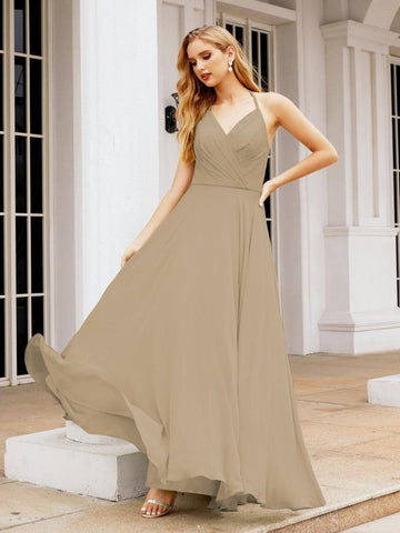 Baoleely Halter Chiffon Bridesmaid Dresses Wedding Appare Sleeveless Formal Prom Dress with Ruffled Back 28035