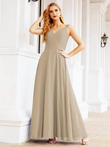 Baoleely Spaghetti Strap Bridesmaid Dresses V Neck Butterfly Back Fromal Evening Party Prom Gown 28036