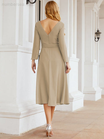 Robe de demoiselle d'honneur dos nu en V avec ceinture à la taille - Mère de la mariée - Invitée au mariage SY28031