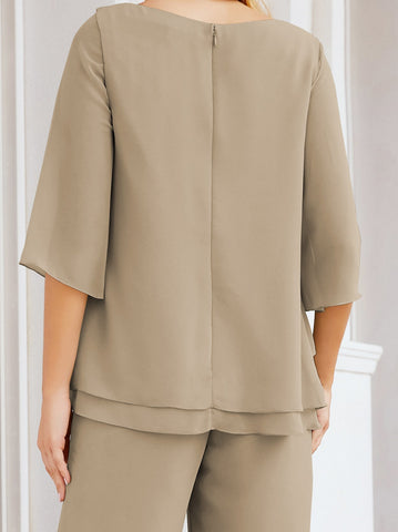 Baoleely Élégante robe mère de la mariée 2 pièces, grande taille, pantalon, volants, couches argentées, peignoir 28064