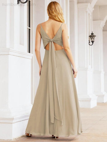 Baoleely Spaghetti Strap Bridesmaid Dresses V Neck Butterfly Back Fromal Evening Party Prom Gown 28036