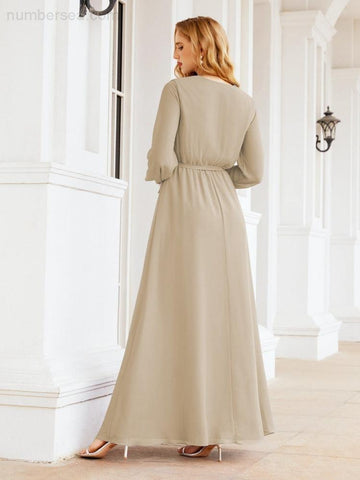 Robe de demoiselle d'honneur en mousseline Sunnderly pour femme, coupe trapèze, manches longues, robe de soirée formelle pour invitée de mariage SY28032 