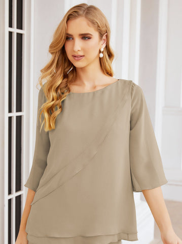 Baoleely Élégante robe mère de la mariée 2 pièces, grande taille, pantalon, volants, couches argentées, peignoir 28064