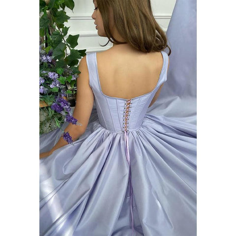 Robe de bal longue en satin à doubles bretelles et fente haute, coupe trapèze, avec poches