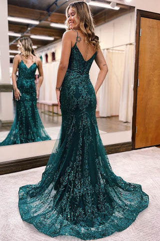 Sparkly  Green Mermaid Sequin Long Prom Dress