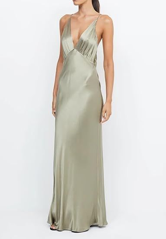 Robe de soirée longue en satin jaune sexy à col V Y7882