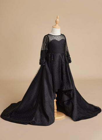 Ball-Gown/Princess Satin Sweep Train Black Dress