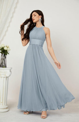 Baoleely Formal Party Gown Dress Chiffon Halter Long Sleeveless Bridesmaid Dresses 2802