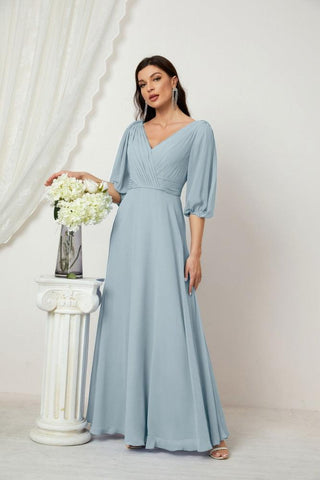 Baoleely  Formal Prom Gown Women V-Neck Chiffon Bridesmaid Dresses Long Bishop Sleeve Party Dress 2807