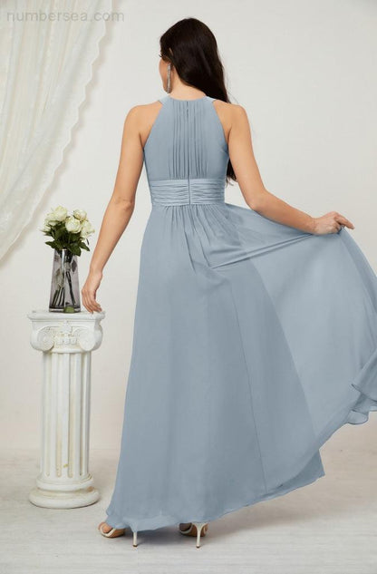 Numbersea Formal Party Gown Dress Chiffon Halter Long Sleeveless Bridesmaid Dresses 2802