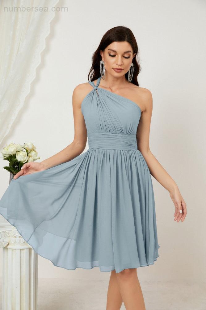 Numbersea Women Chiffon Short One Shoulder Bridesmaid Dress Formal Dresses for Party Homecoming  2804