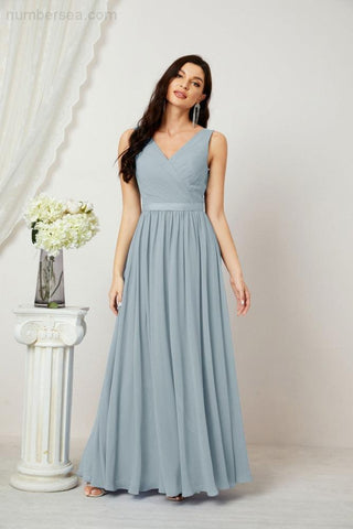 Women's Chiffon Long Bridesmaid Dresses A line Sleeveless Formal Prom Gown for Evening Party Homecoming Dresses 2808