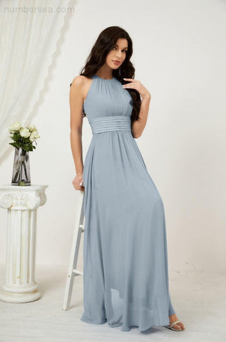 Baoleely Formal Party Gown Dress Chiffon Halter Long Sleeveless Bridesmaid Dresses 2802