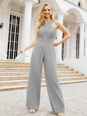 Baoleely Combinaison à col croisé Robe de soirée formelle Robe longue de demoiselle d'honneur Pantalon à pattes d'éléphant 28033