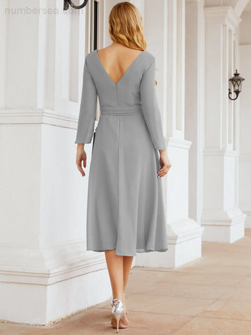 Robe de demoiselle d'honneur dos nu en V avec ceinture à la taille - Mère de la mariée - Invitée au mariage SY28031