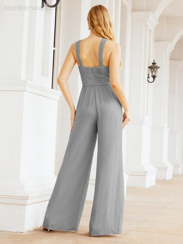 Baoleely Combinaison à col croisé Robe de soirée formelle Robe longue de demoiselle d'honneur Pantalon à pattes d'éléphant 28033