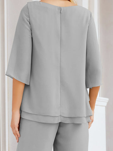 Baoleely Élégante robe mère de la mariée 2 pièces, grande taille, pantalon, volants, couches argentées, peignoir 28064