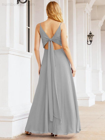 Baoleely Spaghetti Strap Bridesmaid Dresses V Neck Butterfly Back Fromal Evening Party Prom Gown 28036