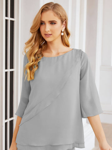 Baoleely Élégante robe mère de la mariée 2 pièces, grande taille, pantalon, volants, couches argentées, peignoir 28064