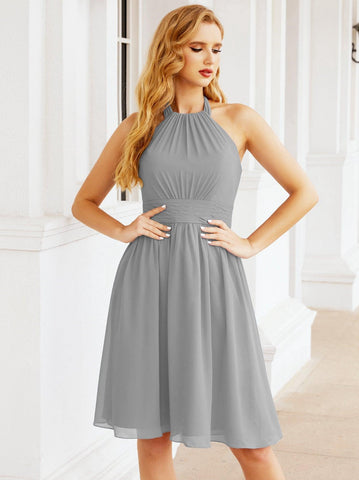 Robe de demoiselle d'honneur courte en mousseline de soie, dos nu, sans manches, robe de soirée formelle, dos nu, Baoleely 28023 