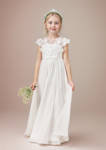 Chiffon Tulle Floor-length Ivory First Communion Dress