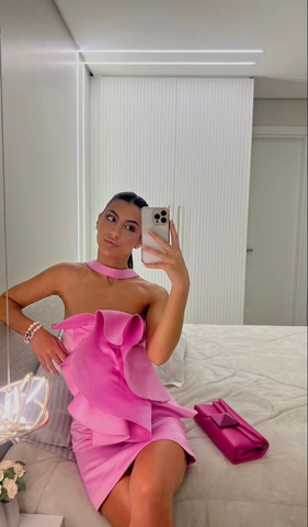 Vestido rosa sin tirantes para baile de bienvenida, lindo vestido de fiesta Y2206