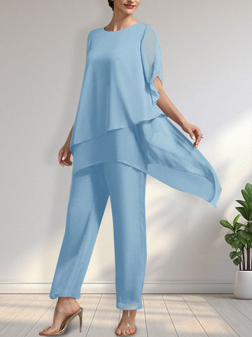 Separates Jumpsuit/Pantsuit Scoop Ankle-Length Chiffon Mother of the Bride Dress