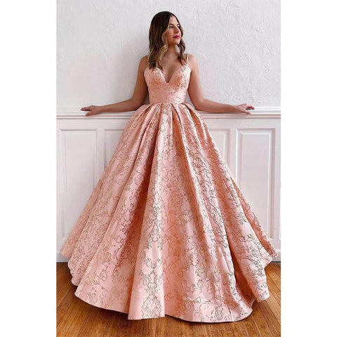 Exquisito vestido de fiesta largo de encaje con escote en V y tirantes finos en forma de A 