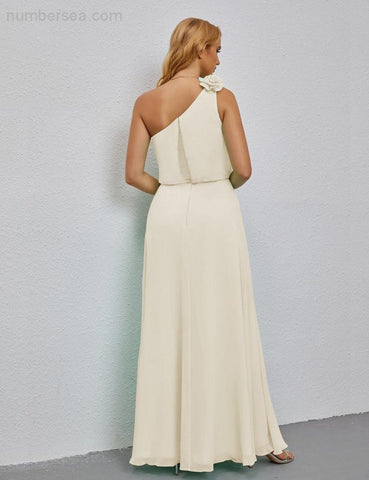 Robe de demoiselle d'honneur longue sans manches à volants et à une épaule, coupe trapèze, robe de soirée formelle fendue sur le côté 28080 