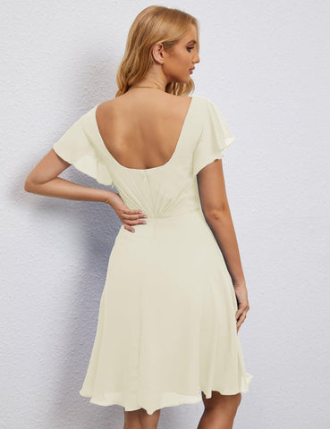 Robe de soirée dos nu, robe de bal formelle, longueur genou, manches courtes, robe de cocktail 28077 