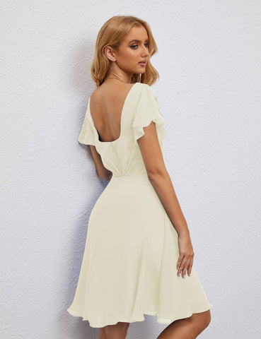 Robe de soirée dos nu, robe de bal formelle, longueur genou, manches courtes, robe de cocktail 28077 