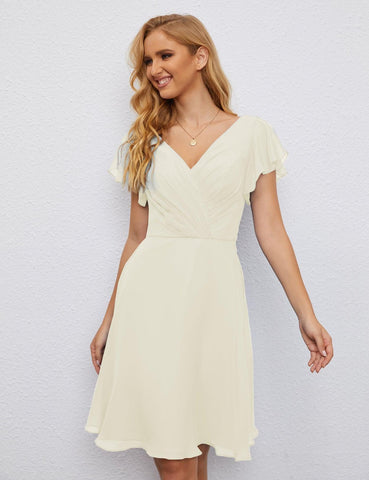Robe de soirée dos nu, robe de bal formelle, longueur genou, manches courtes, robe de cocktail 28077 