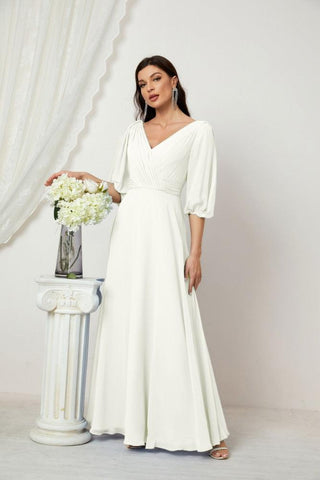 Baoleely  Formal Prom Gown Women V-Neck Chiffon Bridesmaid Dresses Long Bishop Sleeve Party Dress 2807