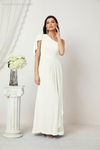 Robe de demoiselle d'honneur longue en mousseline de soie à volants et à une épaule, coupe trapèze, robe de soirée formelle fendue sur le côté, 2809