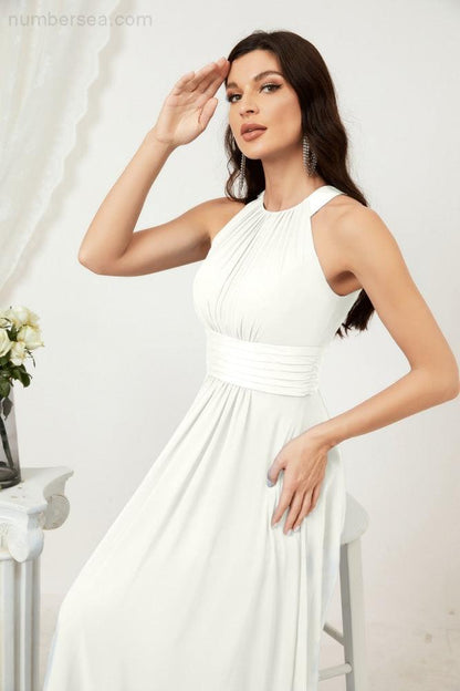 Numbersea Formal Party Gown Dress Chiffon Halter Long Sleeveless Bridesmaid Dresses 2802