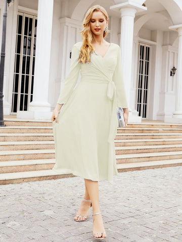 Robe de demoiselle d'honneur dos nu en V avec ceinture à la taille - Mère de la mariée - Invitée au mariage SY28031