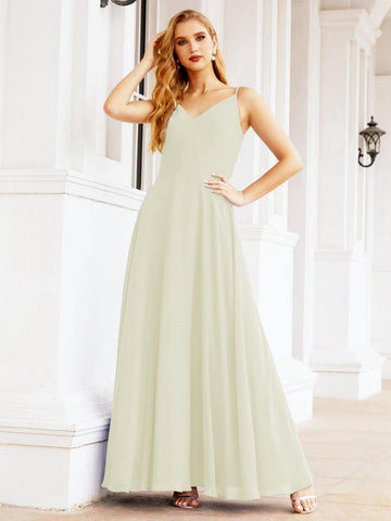 Baoleely Spaghetti Strap Bridesmaid Dresses V Neck Butterfly Back Fromal Evening Party Prom Gown 28036