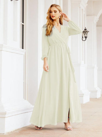 Robe de demoiselle d'honneur en mousseline Sunnderly pour femme, coupe trapèze, manches longues, robe de soirée formelle pour invitée de mariage SY28032 