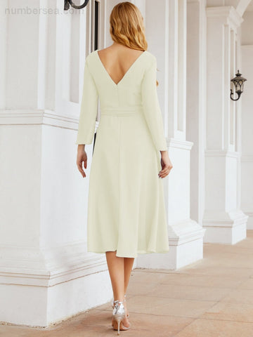 Robe de demoiselle d'honneur dos nu en V avec ceinture à la taille - Mère de la mariée - Invitée au mariage SY28031