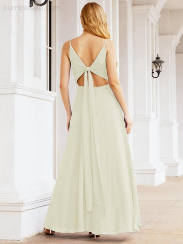 Baoleely Spaghetti Strap Bridesmaid Dresses V Neck Butterfly Back Fromal Evening Party Prom Gown 28036