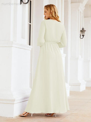 Robe de demoiselle d'honneur en mousseline Sunnderly pour femme, coupe trapèze, manches longues, robe de soirée formelle pour invitée de mariage SY28032 