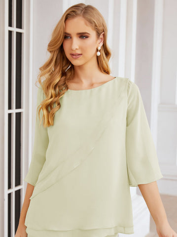 Baoleely Élégante robe mère de la mariée 2 pièces, grande taille, pantalon, volants, couches argentées, peignoir 28064